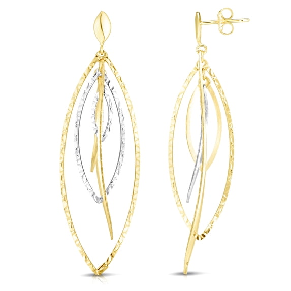 14k Gold Two-tone Finish Marquise Drop Earrings With Push Back Clasp Dangle Earring for Women