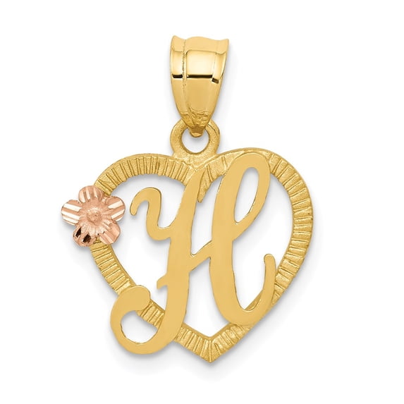 14k Gold Two-tone Heart Letter H Initial Pendant Charm