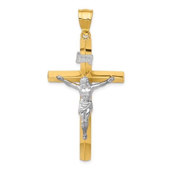 14k Gold Two-tone INRI Hollow Crucifix Pendant Charm