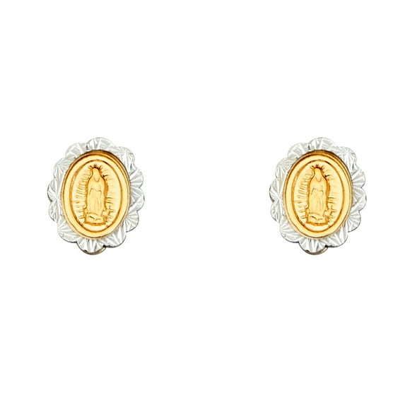 14k Gold Two-tone Oval Lady Of Guadalupe Screw Earrings Stud Earring for Women
