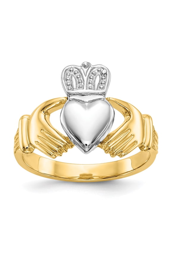 14k Gold Two-tone Ring Themed Mens Claddagh