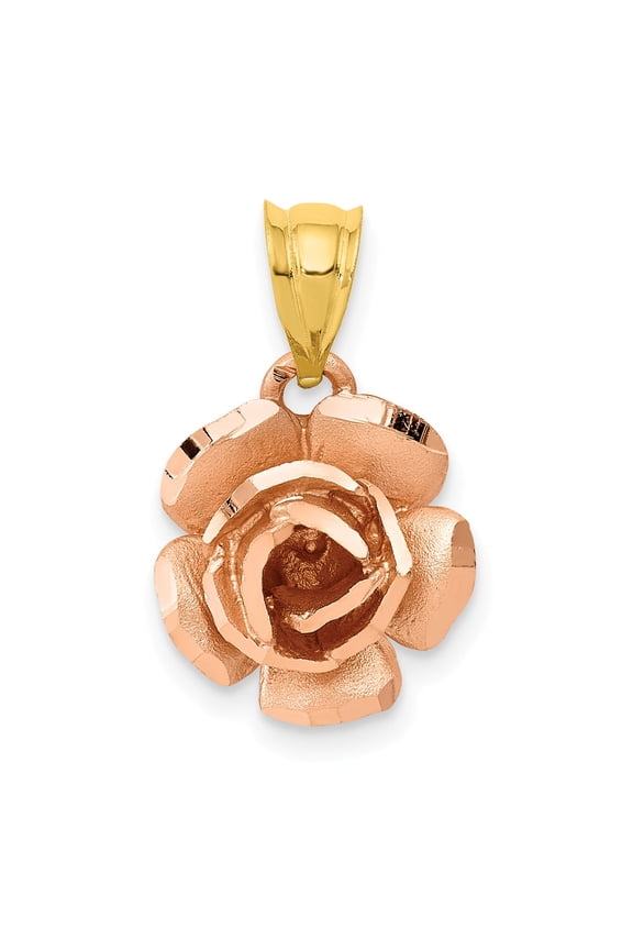 14k Gold Two-tone Rose Charm Pendant