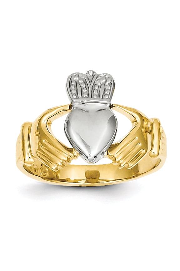 14k Gold Two-tone Solid Mens Claddagh Band Ring