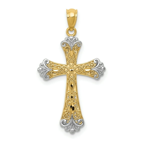 14k Gold Two-tone Solid Reversible Cross Charm Pendant