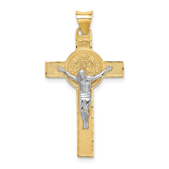 14k Gold Two-tone Solid St. Benedict Medal Crucifix Cross Charm Pendant