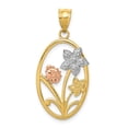 thumbnail image 1 of 14k Gold Two-tone w/White Rhodium Diamond-cut Oval Floral Pendant Charm, 1 of 3