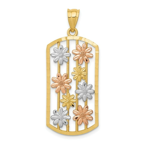 14k Gold Two-tone w/White Rhodium Framed Daisy Pendant Charm