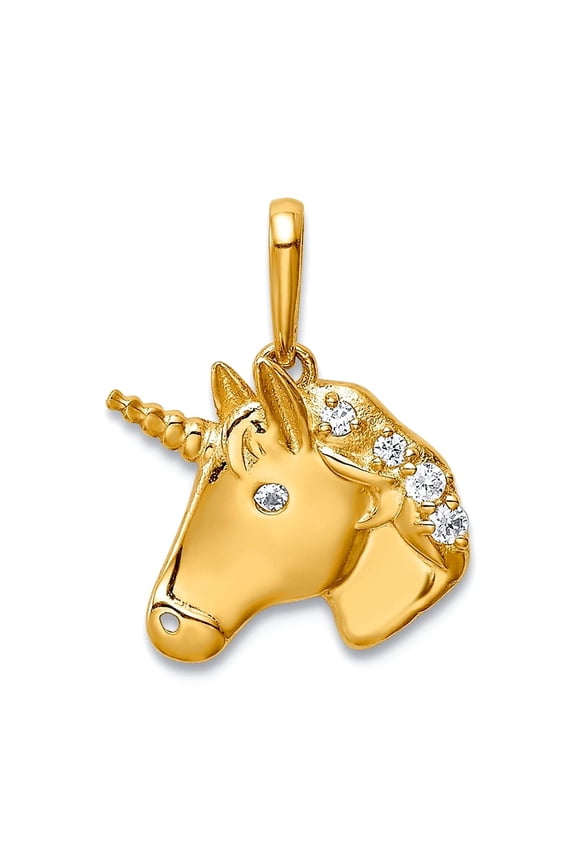 14k Solid Yellow Gold Unicorn Cubic Zirconia Pendant Necklace Pendant for Women