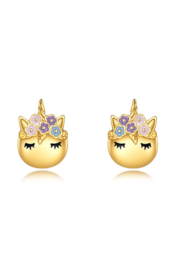 14k Gold Unicorn Earrings for Women Real Gold Cute Animal Stud Earrings Birthday Christmas Gifts (Cute Unicorn)
