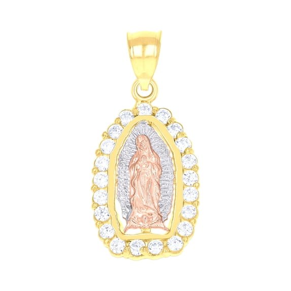14k Gold Unisex Tri-color Cz Guadalupe Mary Religious Ht:25.5mm Pendant Charm for Men Women