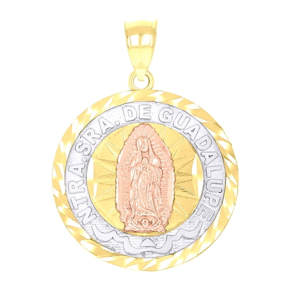 14k Gold Unisex Tri-Color Dia-Cut Our Lady Of Guadalupe Marry Medallion Religious Ht:27.1mm Pendant