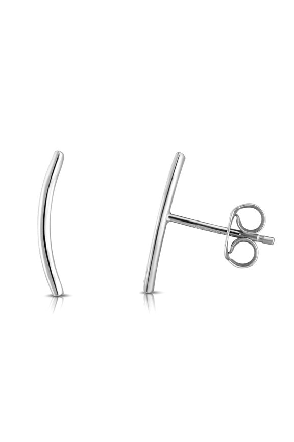 14k Gold White Finish Arched Earrings With Push Back Clasp Stud Earring for Women - .9 Grams