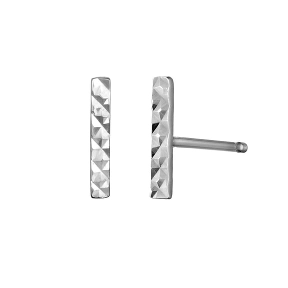 14k Gold White Finish Sparkle-Cut Vertical Bar Earrings With Push Back Clasp Stud Earring for Women