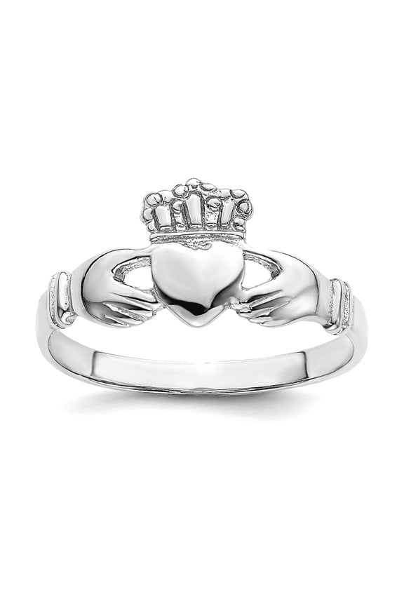 14k Gold White Irish Claddagh Celtic Trinity Knot Ring High Polish Size 7 Ring for Women - 1.5 Grams