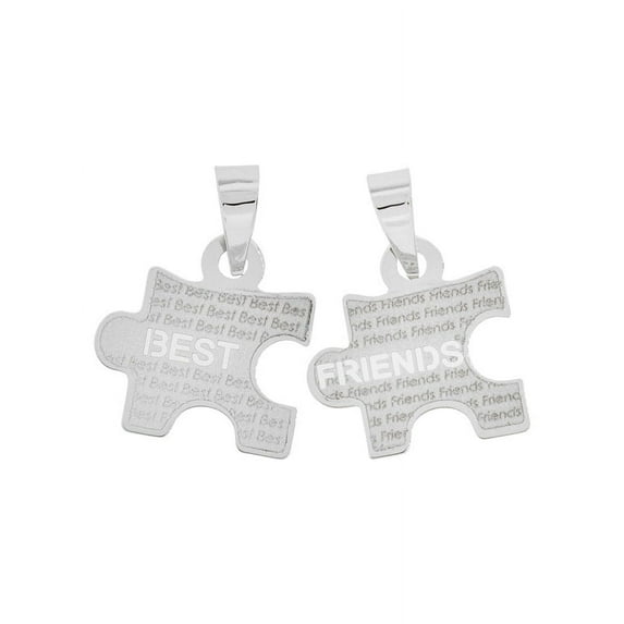 14k Gold White Rhodium, Best Friends Sharing Puzzle 2 Pieces Pendant Charms Laser Engraved 15mm