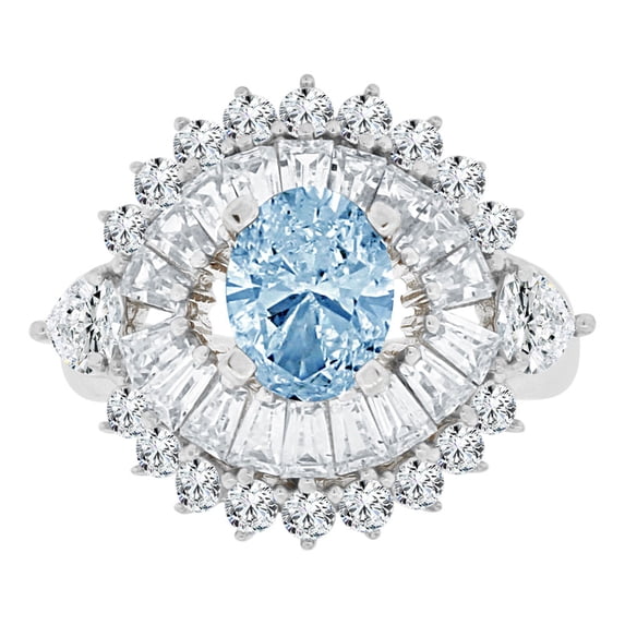 14k Gold White Rhodium, Fancy Estate Cocktail Ring Created Oval CZ Synthetic Mar Birthstones Size 07.5