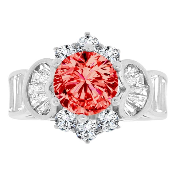 14k Gold White Rhodium, Fancy Estate Cocktail Ring Created Round CZ Synthetic Jul Birthstones Size 06.5