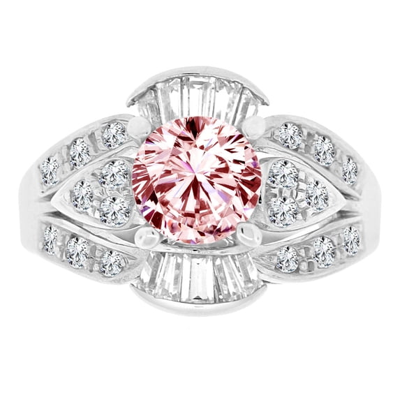 14k Gold White Rhodium, Fancy Ring Created Color Round CZ Synthetic Oct Birthstones Size 07.5