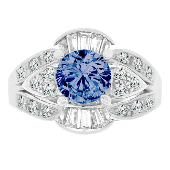 14k Gold White Rhodium, Fancy Ring Created Color Round CZ Synthetic Sep Birthstones Size 07.0