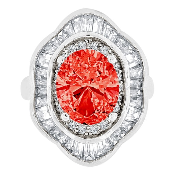 14k Gold White Rhodium, Large Estate Ring Created Oval CZ Synthetic Jul Birthstones Size 08.0