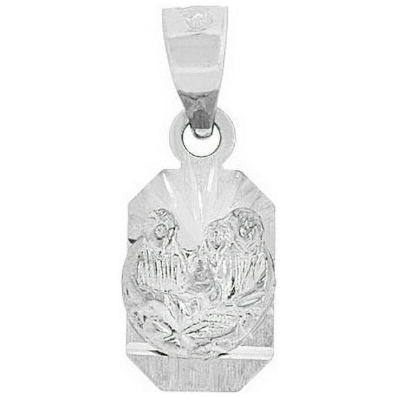 14k Gold White Rhodium, Small Baptism Christening Religious Pendant Octagonal Charm 8mm