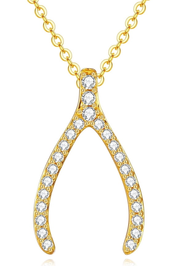 14k Gold Wishbone Necklace Good Luck Pendant Lucky Jewelry Gift for Women Gold Necklace