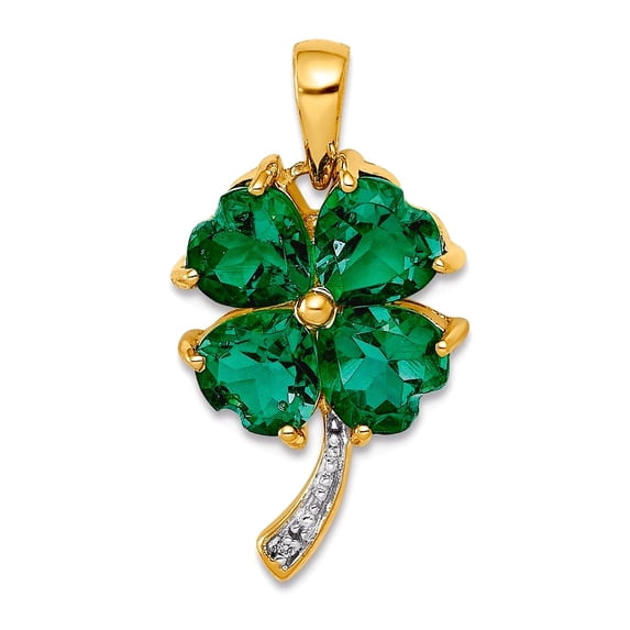 14k Gold With Created Emerald and Diamond Polished Pendant Necklace Pendant for Women