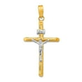 thumbnail image 1 of 14k Gold With White Rhod Polished and Textured Inri Crucifix Religious Faith Cross Pendant Necklace 37.6x18.85mm Wide 3., 1 of 2