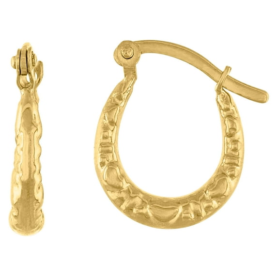14k Gold Womens Polished Textured Shrimp 15.4Mm Huggie Hoop Earrings