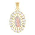 thumbnail image 1 of 14k Gold Womens Tri-Color Cz Guadalupe Mary Oval Religious Ht:23.8Mm Pendant Charm, 1 of 1