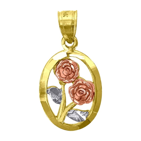 14k Gold Womens Tri-Color Flower Oval Ht:22.8Mm Pendant Charm