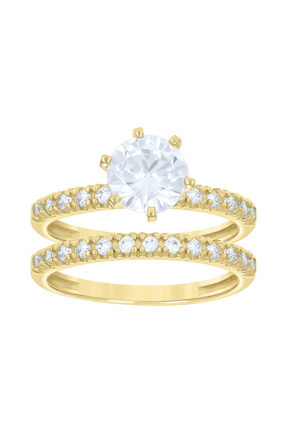 14k Gold Womens Two-Tone Cz Duo Center White Stone Sz7 Wedding Engagement Bridal Set Band Ring