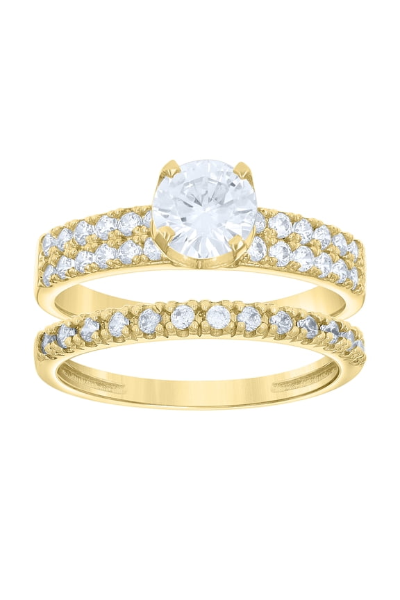 14k Gold Womens Two-Tone Cz Duo Three Center Stone White Sz7 Wedding Engagement Bridal Set Band Ring