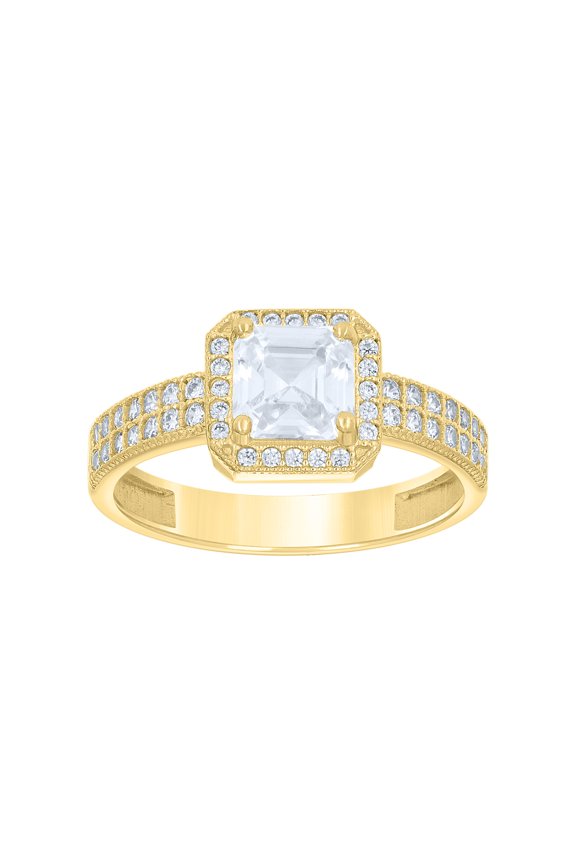 14k Gold Womens Two-Tone Cz Princess-Cut Center Stone Wedding Engagement Band Ring