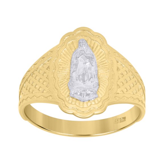 14k Gold Womens Two-Tone Guadalupe Marry Oval Sz7 Religious Band Ring