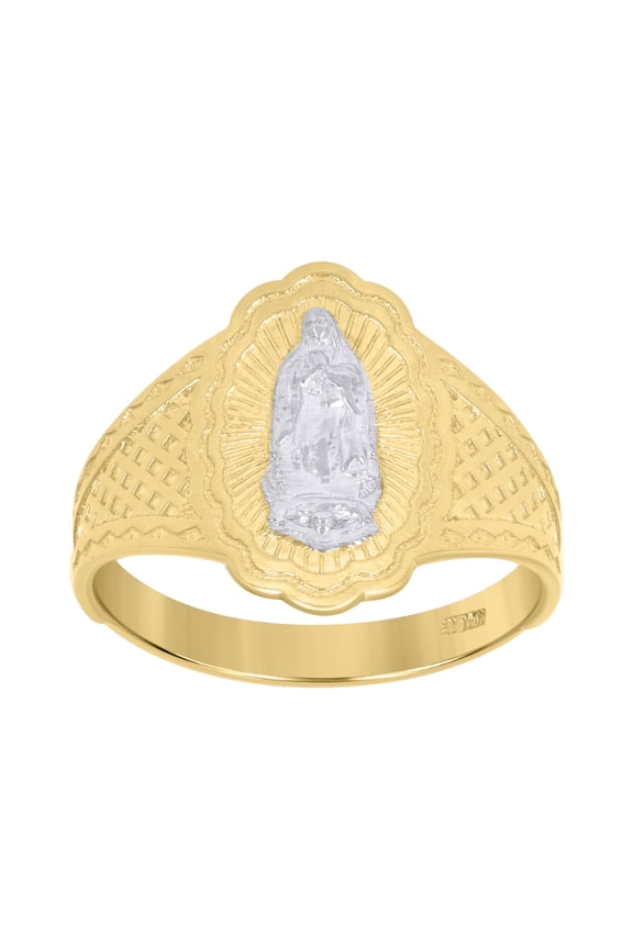 14k Gold Womens Two-Tone Guadalupe Marry Oval Sz7 Religious Band Ring