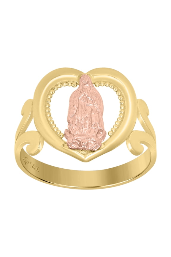 14k Gold Womens Two-Tone Guadalupe Mary Heart Sz7 Religious Band Ring