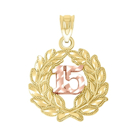 14k Gold Womens Two-tone 15 Anos Quinceanera Pendant Necklace Charm 22x15.8mm Wide Pendant for Women