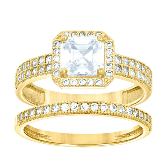 14k Gold Womens Two-tone CZ Duo Center Princess-cut Wedding Bridal Set Band Ring 5.9x5mm Wide Wedding Ring Set for Women