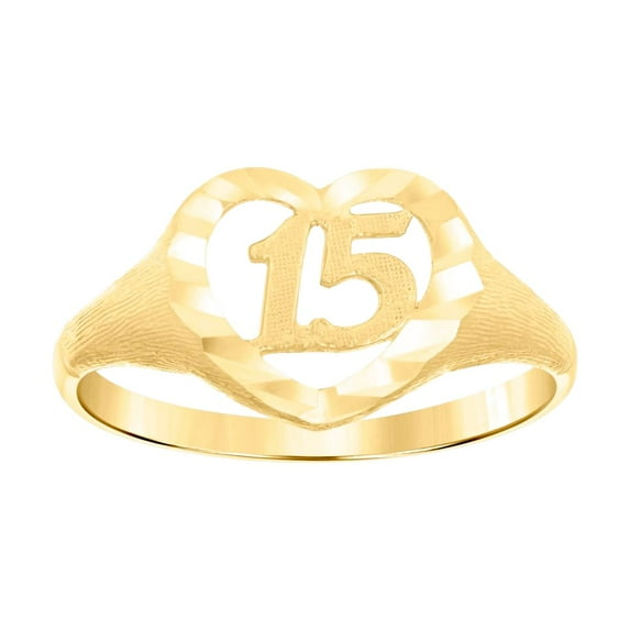 14k Gold Womens Two-tone Diamond-cut 15 Anos Love Heart Quinceanera Ring Band 9.7x1.5mm Wide Size 7 Statement Ring for W