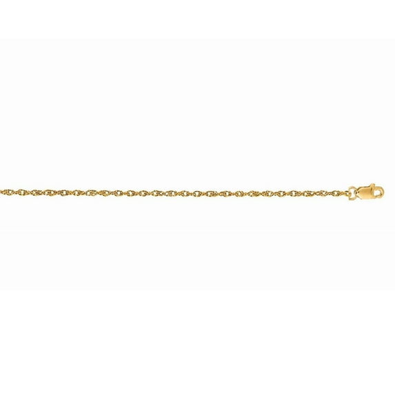 14k Gold Yellow Finish 0.78mm Shiny Lobster Carded Rope Chain With Lobster Clasp Necklace - 18 Inch