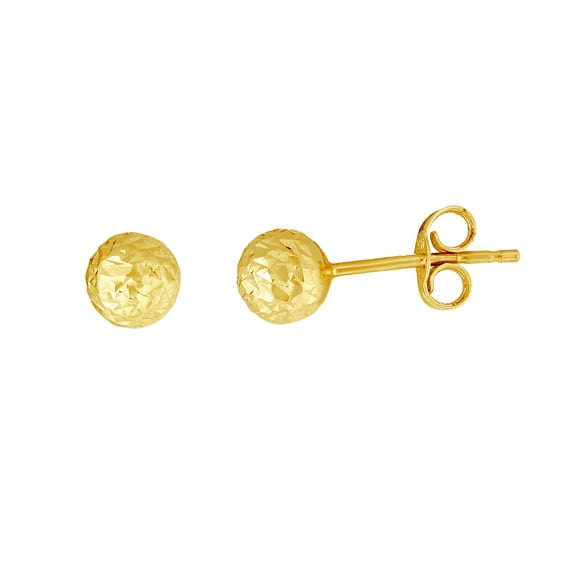 14k Gold Yellow Finish 5mm Sparkle-Cut Ball Post Earrings With Push Back Clasp Ball Earring for Women