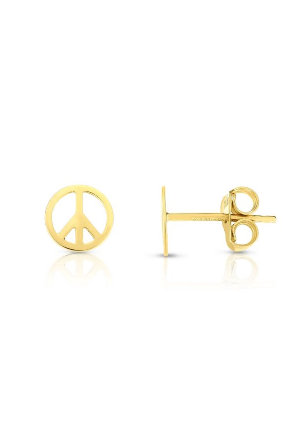 14k Gold Yellow Finish 6.9mm Shiny Fancy Post Peace Earrings With Push Back Clasp - .6 Grams