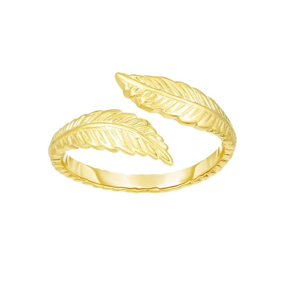 14k Gold Yellow Finish 9mm Sparkle-Cut Bypass Leaf toe ring toe ring for Women - 1.2 Grams