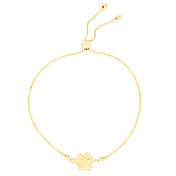 14k Gold Yellow Finish Closed Dog Cat Pet Paw Print:22x10mm and Wheat Chain Ankle Bracelet:1.1mm Polished Adjust Link Br