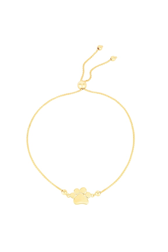 14k Gold Yellow Finish Closed Dog Cat Pet Paw Print:22x10mm and Wheat Chain Ankle Bracelet:1.1mm Polished Adjust Link Br