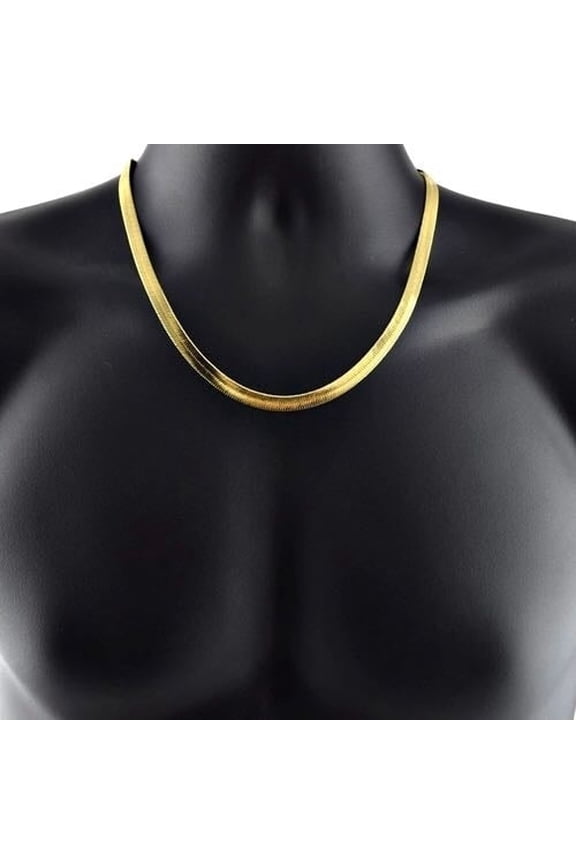 14K Yellow Gold-Filled Herringbone Chain Necklace – 20" Sleek Flat Design