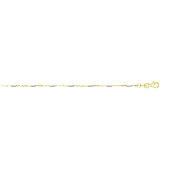 14k Gold Yellow and White Finish 1.4mm Bar And Link Necklace With Lobster Clasp 16 Inch Pendant Necklace for Women
