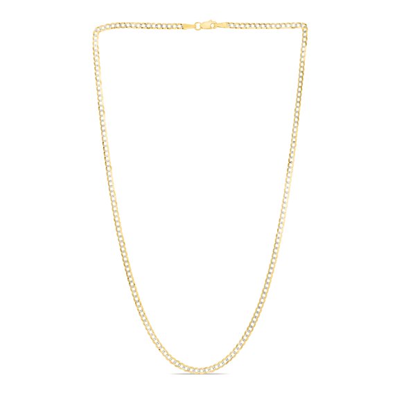 14k Gold Yellow and White Finish 2.6mm Sparkle-Cut Comfort Pave Curb Chain Necklace With Lobster Cla Chain Necklace for