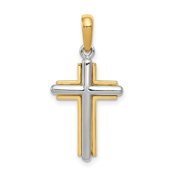 14k Gold and Silver Cross Pendant Necklace for Men and Women Polished Finish Dual Tone Religious Jewelry Latin Style Faith Symbol Chain Included